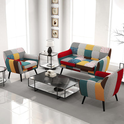 Bonzy Home Modern Oversized Accent Chair for Living Room, Colorful Boho Linen Fabric Upholstered Armchair with Wood Legs, Single