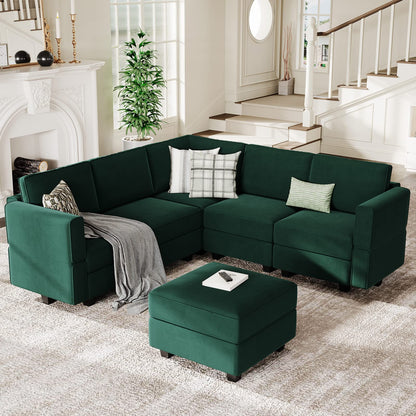 Belffin Modular Sectional Sofa with Ottomans Velvet Reversible Sleeper Sectional Sofa with Chaise Modular Sleeper Sofa Bed with Storage Seat Blue