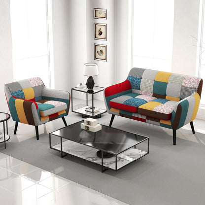 Bonzy Home Modern Oversized Accent Chair for Living Room, Colorful Boho Linen Fabric Upholstered Armchair with Wood Legs, Single