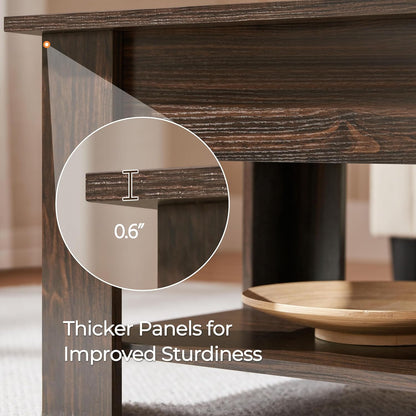 Yaheetech Lift Top Coffee Table with Hidden Compartment and Storage Shelf, Rising Tabletop Dining Table for Living Room Reception Room, 38.6in L, Espresso