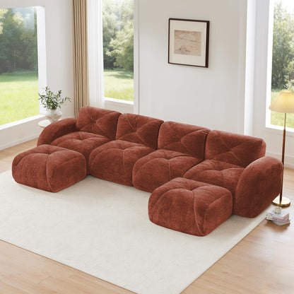 Modular Sectional Sofa, 2026 New Soft Velvet Fabric Boneless Couch with 2 Chaises, 32D High Density Sponge, Bottom Anti-Slip Design Cloud Couch, No Assembly Required Couches for Living Room, Camel