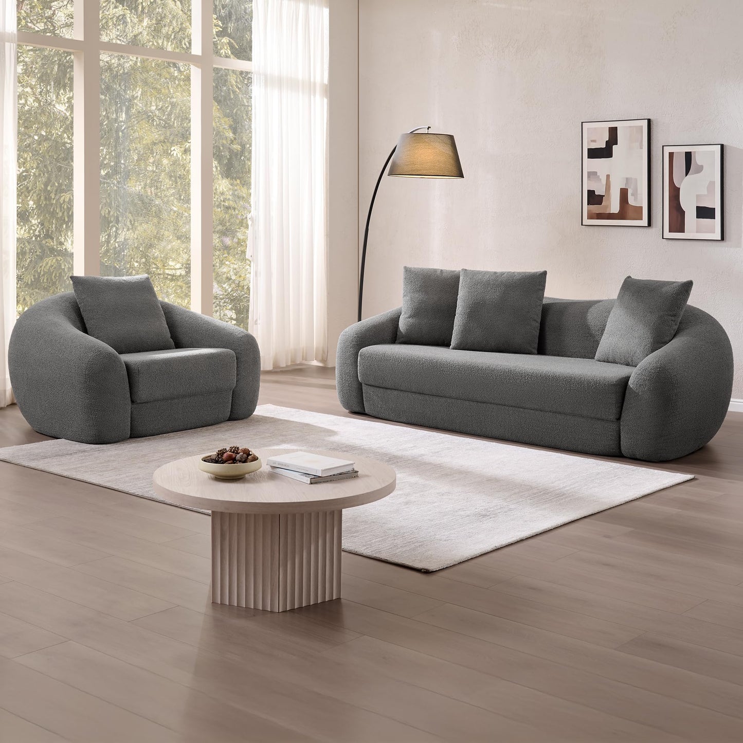 SICOTAS 90.6" Curved Convertible Sofa Couch Bed for Living Room Futon Cloud Boneless Sleeper Sofa Pull Out Floor Couch with Deep Seat Modern 3 Seater Foam Bed No Assembly for Bedroom Apartment, White