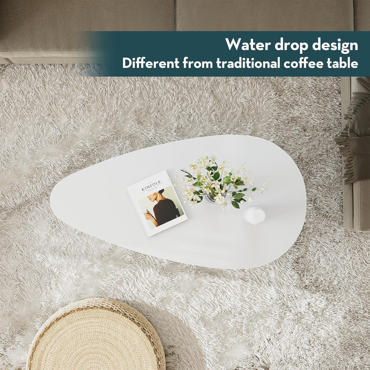 SAYGOER Modern Coffee Table White Oval Coffee Tables for Living Room Simple Center Table for Small Space Home Office Easy Assembly 22.2" D x 42.5" W x 17.1" H, White