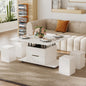 homary White Lift Top Coffee Table with Hidden Storage, 3 in 1 Multi-Function Modern Folding Center Table with 4 Stools and Casters
