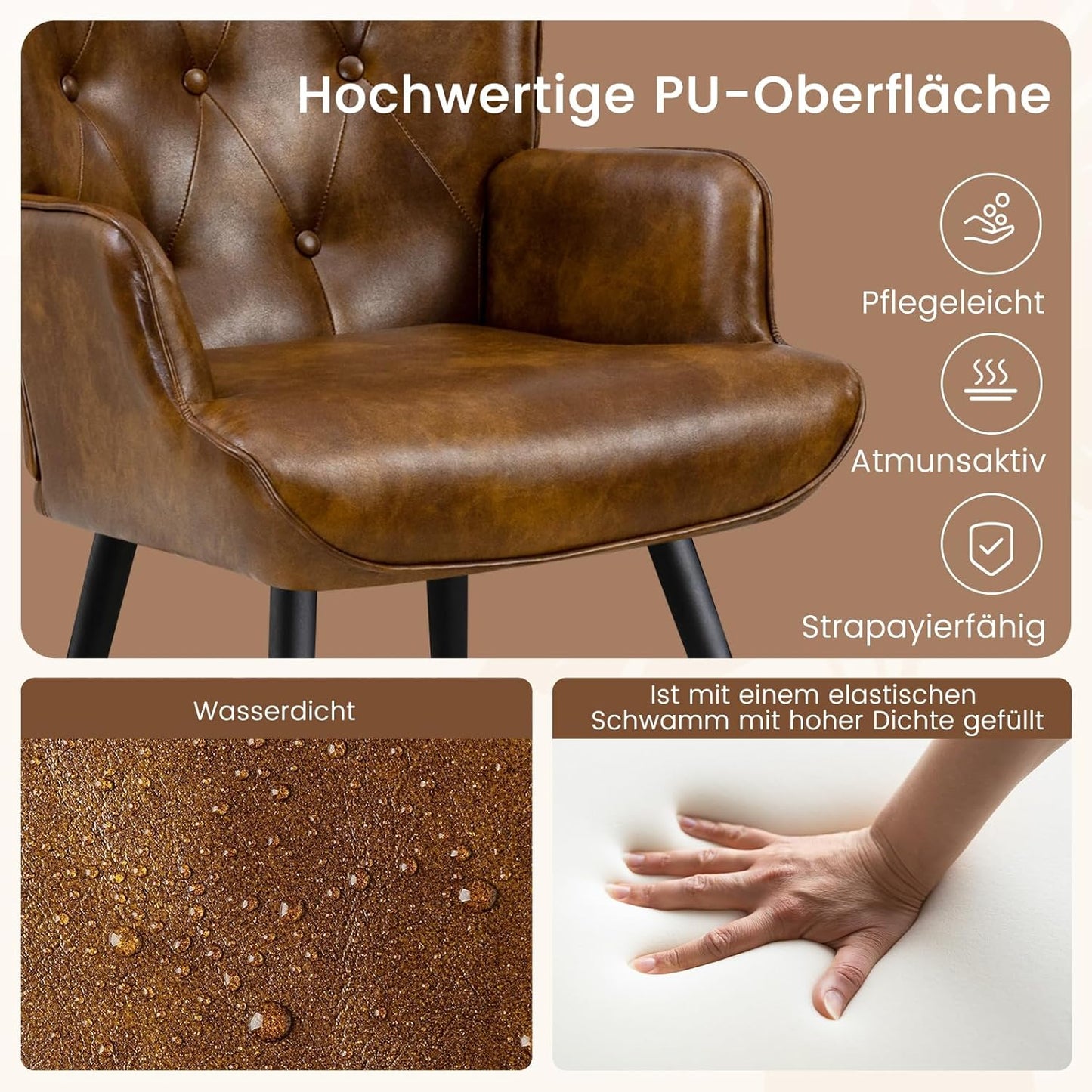 Armchair with Stool, Wing Chair with Stool Made of PU Leather, Armchair, Living Room Recliner Chair with Footrest, Lounge Chair, Upholstered Chair for Living Room, Bedroom, Study, Brown