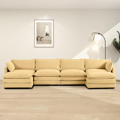 ROWHY Oversized Modular Sectional Sofa with Movable Ottoman, 112 Inch 4 Seat Modern Corduroy Sofa Set, Convertible L Shaped Couch for Living Room and Office, Beige