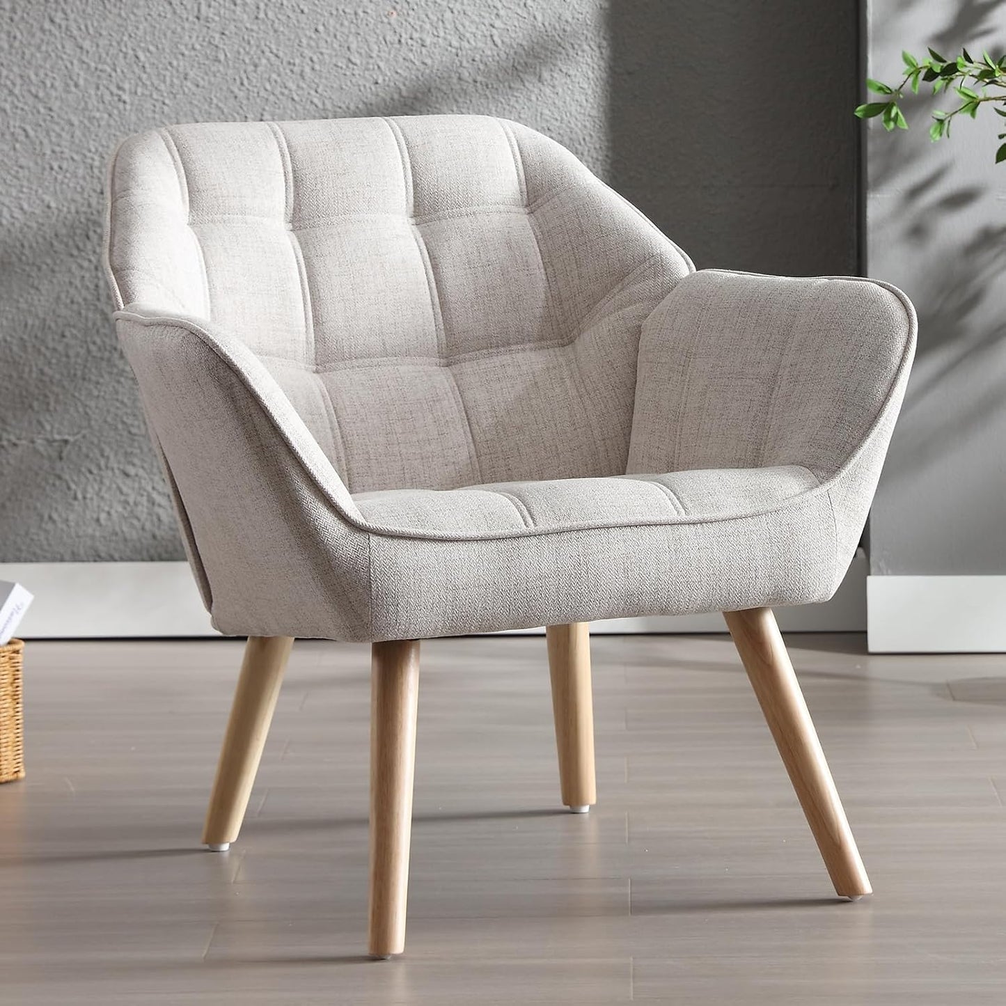 Accent Chair Armchair, Padded Armrest Chair, Reading Chair with Wooden Legs Made of Linen, Reading Chair, Single Sofa, TV Chair for Living Room, Bedroom, Lounges, Beige
