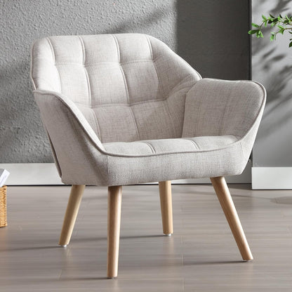 Accent Chair Armchair, Padded Armrest Chair, Reading Chair with Wooden Legs Made of Linen, Reading Chair, Single Sofa, TV Chair for Living Room, Bedroom, Lounges, Beige
