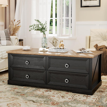 Coffee Table 39 in Rustic Center Table with X-Design Wooden Pedestal for Living Room, Space Saving, Rectangle Home Office Tea Accent Table for Apartment, Dark Oak Black