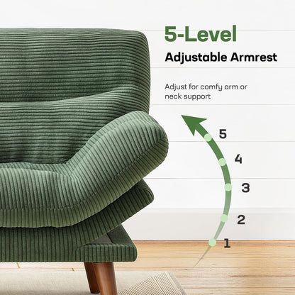 Marsail Futon Sofa Bed, Futon Couch with Adjustable Backrest & Armrests, Convertible Small Sleeper Sofa Bed for Small Apartments, Study Room, Office, Corduroy Loveseat, Green