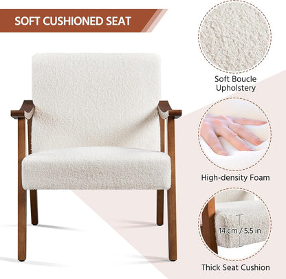 Yaheetech Recliner Chair, Retro Lounge Chair, Upholstered Chair, TV Chair, Reading Chair, Single Sofa, Maximum Load 136 kg, for Living Room, Reception Room, Home Cinema, Bedroom, Ivory