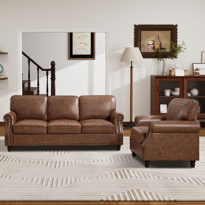 WILLOVE 79'' Faux Leather Sofas for Living Room, Mid Century Modern Couches with Rolled Arm & Nailhead Trim for Small Space, Apartment, Dark Brown