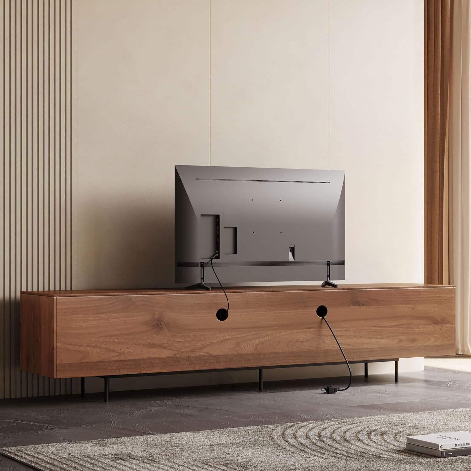 Mid Century Modern TV Stand for 80+ Inch TVs, 94.48" Walnut Console with Ample Storage – Stylish Entertainment Center for Living Room or Bedroom