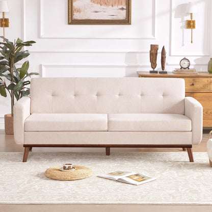 Kingfun 65.2" W Loveseat Sofa, Mid Century Modern Decor Love Seat Couches for Living Room, Button Tufted Upholstered Furniture, Solid & Easy to Install Small Couch for Bedroom Office Apartment, Beige