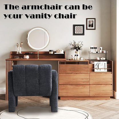 Yoglad Modern Accent Chair, Bouclé Fabric Upholstered Armchair, Comfy Single Chair for Living Room Lounge Bedroom Office-Dark Grey