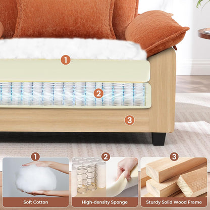 Modern Oversized Accent Chairs Set of 2,Chenille Cloud Sofa Chair with Deep Seat,Upholstered Armchair with Extra Thick,Comfy Reading Chairs for Living Room Bedroom Terracotta Orange