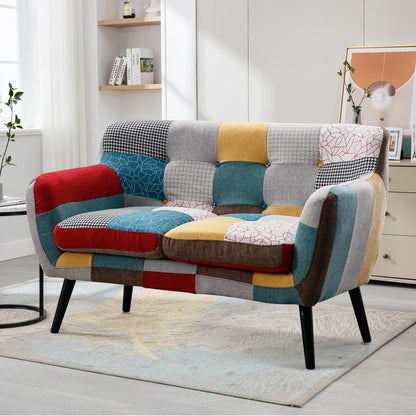 Bonzy Home Modern Oversized Accent Chair for Living Room, Colorful Boho Linen Fabric Upholstered Armchair with Wood Legs, Single