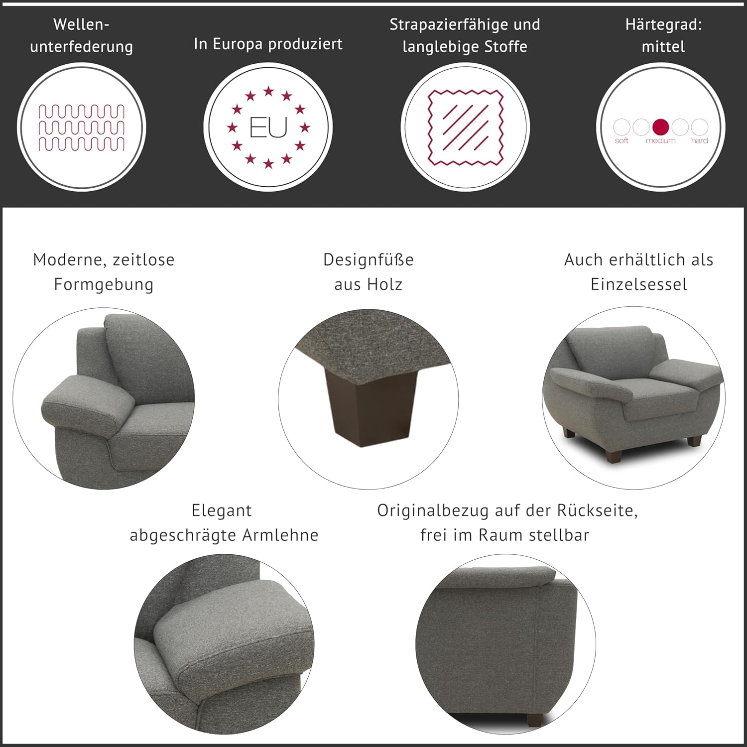 DOMO. collection Panama 3 Seater Sofa 3-Seater Couch Set 3-2-1 Taupe 207 cm