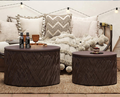 chairus Nesting Coffee Table Set of 2 Woven Round Coffee Table with Storage Solid Wood Side Table for Small Spaces, Living Room, Bedroom, Office, Natural