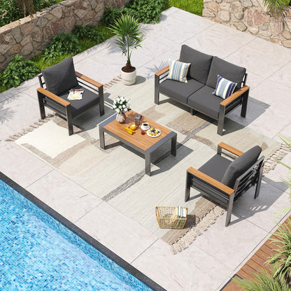 Aoxun Aluminum Patio Furniture Set 7 Seats, Oversized Outdoor Sectional with Washable Thick Cushions, Coffee Table and Waterproof Cover, Patio Conversation Sets for Porch, Balcony, Deck