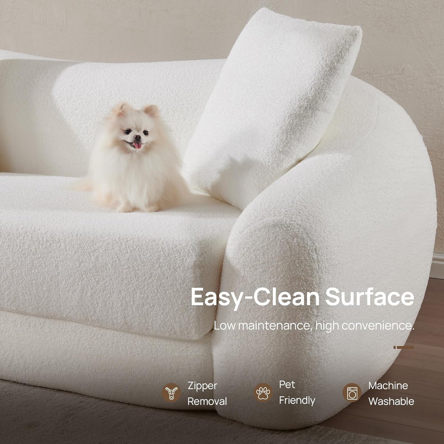 SICOTAS 90.6" Curved Convertible Sofa Couch Bed for Living Room Futon Cloud Boneless Sleeper Sofa Pull Out Floor Couch with Deep Seat Modern 3 Seater Foam Bed No Assembly for Bedroom Apartment, White