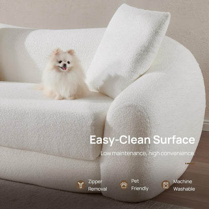 SICOTAS 90.6" Curved Convertible Sofa Couch Bed for Living Room Futon Cloud Boneless Sleeper Sofa Pull Out Floor Couch with Deep Seat Modern 3 Seater Foam Bed No Assembly for Bedroom Apartment, White