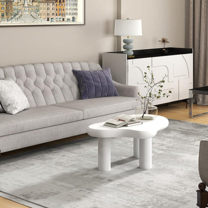 HollyHOME Cloud Coffee Table, Unique Design Accent Table for Living Room and Bedroom, Stylish and Functional Furniture Piece-Durable and Easy to Clean, Free Shape with 3 Legs, 33.9in, Cream White