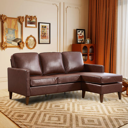 EBELLO 77” Mid Century Modern Sofa Couch, 3 Seater Faux Leather Couches for Living Room, Soft Padded Comfy Cushion, Small Sofa for Small Spaces, Bedroom, Apartment, Dark Brown