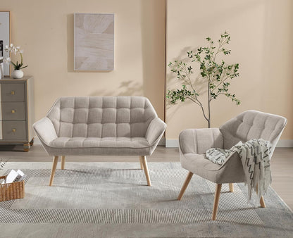 Accent Chair Armchair, Padded Armrest Chair, Reading Chair with Wooden Legs Made of Linen, Reading Chair, Single Sofa, TV Chair for Living Room, Bedroom, Lounges, Beige