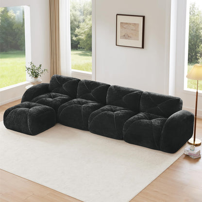 Modular Sectional Sofa, 2026 New Soft Velvet Fabric Boneless Couch with 2 Chaises, 32D High Density Sponge, Bottom Anti-Slip Design Cloud Couch, No Assembly Required Couches for Living Room, Camel