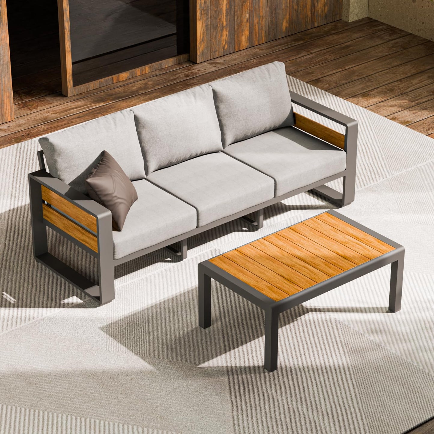 ZANDOR Aluminum Outdoor Patio Furniture - 2 Pcs Armchair, All-Weather Metal Modern Outside Furniture with Washable Thick Cushion for Garden/Backyard/Porch, Grey