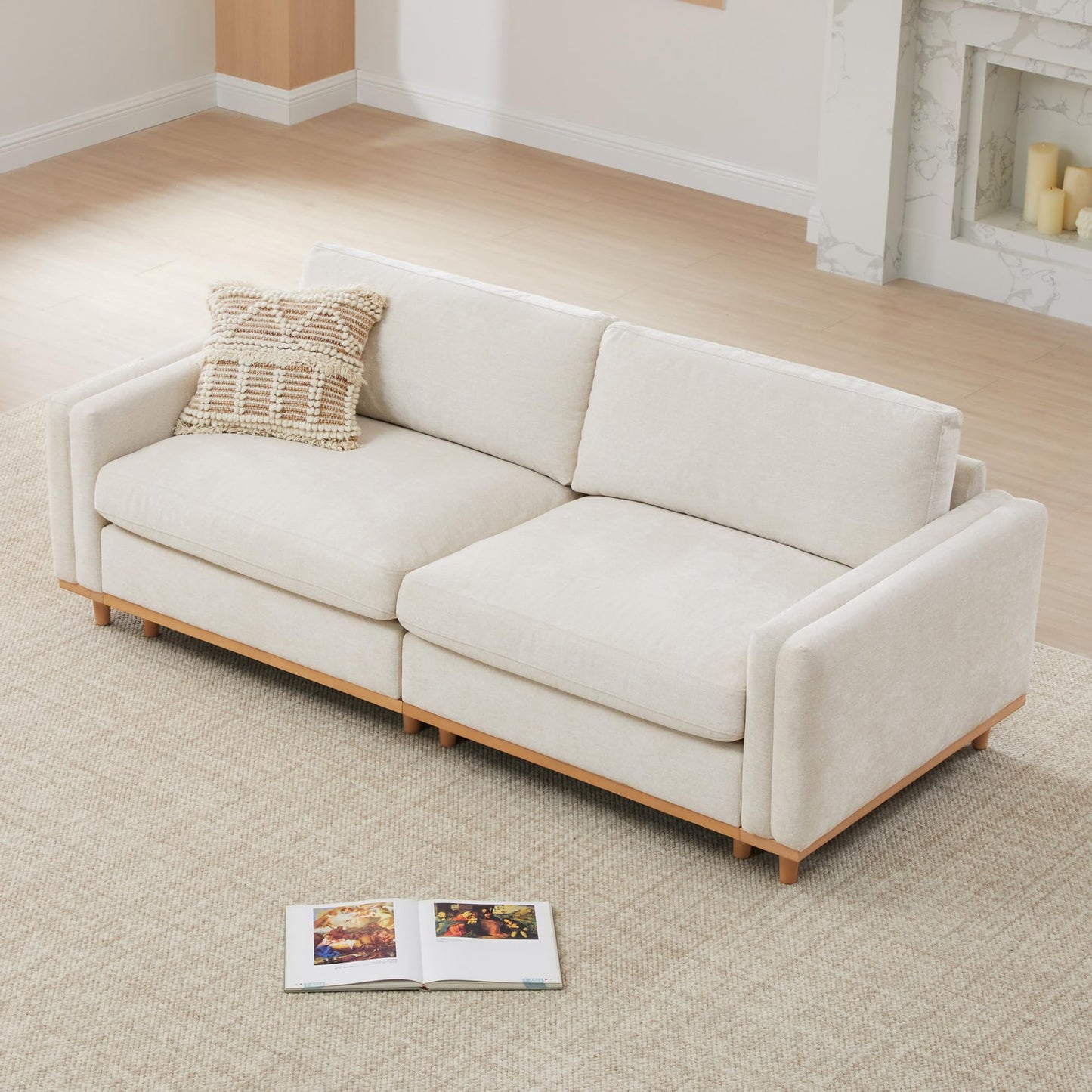 CHITA Super Large Luxury L Shape Convertible Sectional Modular Sofa, Down Filled Modern Sofa with Ottoman, Deep Seat Cloud Couch, 118 inch Width, 4 Seat Couch with Solid Wood Leg, Linen