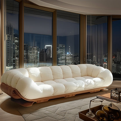 Cloud Wooden Sofa Living Room Luxury Cream Style Large Flat Fabric Solid Wood Sofa