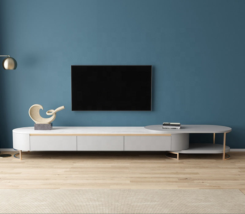 Living Room Furniture Top Cabinet Coffee Table and TV Stand Set Marble With Storage