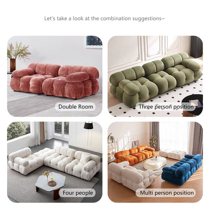 Vacuum Compression Straight Block  Cream Fabric Sofa