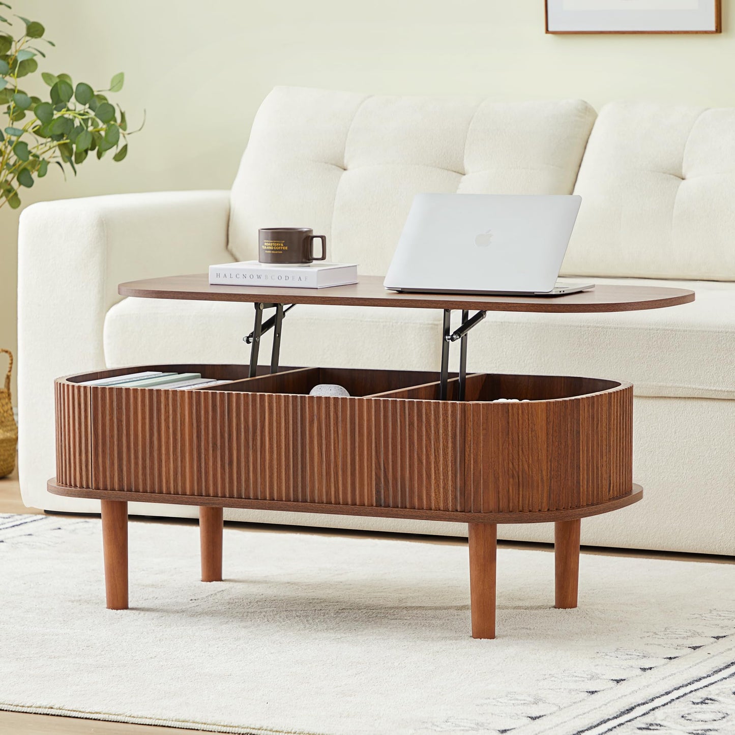 Lift Tabletop Coffee Table Base Table with 3 Compartments Storage