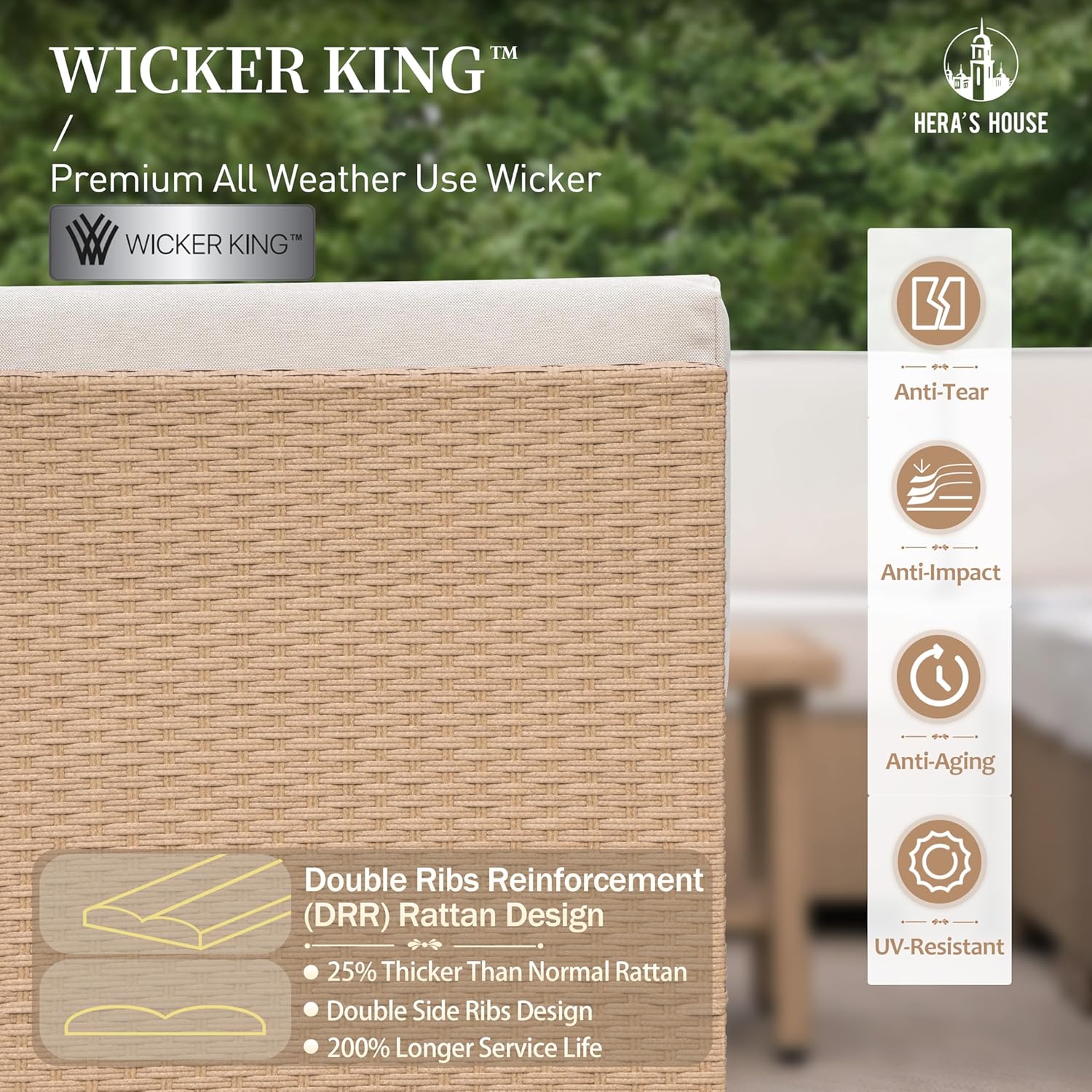 HERA'S HOUSE Patio Furniture Set, All Weather 7 Seats Outdoor Sectional Wicker Sofa with 44" Coffee Table, 5.5" Thick Waterproof Cushion 8 Piece Modular Conversation Set for Garden Deck Backyard