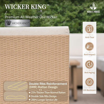 HERA'S HOUSE Patio Furniture Set, All Weather 7 Seats Outdoor Sectional Wicker Sofa with 44" Coffee Table, 5.5" Thick Waterproof Cushion 8 Piece Modular Conversation Set for Garden Deck Backyard