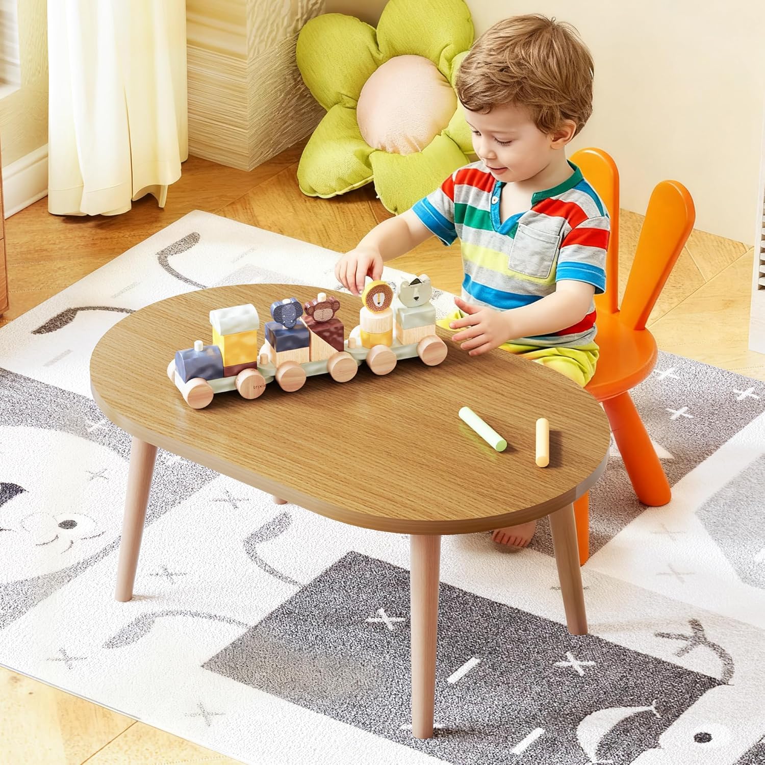 Coffee Table Low Table with Solid Wood Legs, Small Oval Coffee Table Side Table, Floor Table Desk for Sitting on The Floor, Storage and Living Room Furniture for Office Apartment Home, Natural