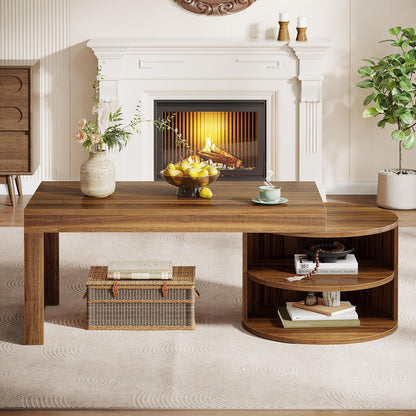 Tribesigns Coffee Table with Storage, 51-Inch Farmhouse Living Room Center Table with 3 Storage Shelves for Living Room,Home Office, Easy Assembly, Rustic Brown