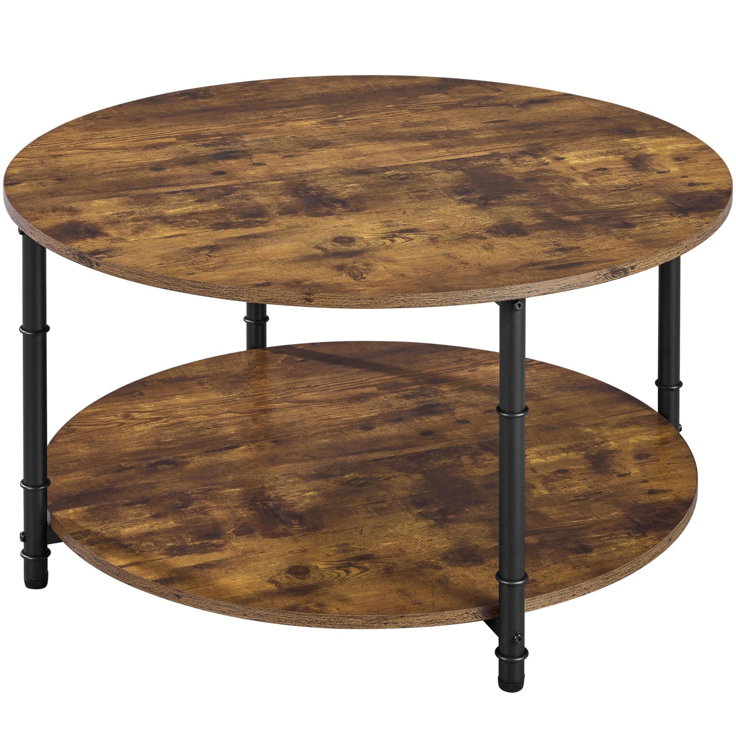 Yaheetech Round Coffee Table, Small Coffee Table with Sturdy Metal Legs for Living Room, Rustic Wood Circle Tables Easy to Assemble, 31.5 x 17.7 Inches