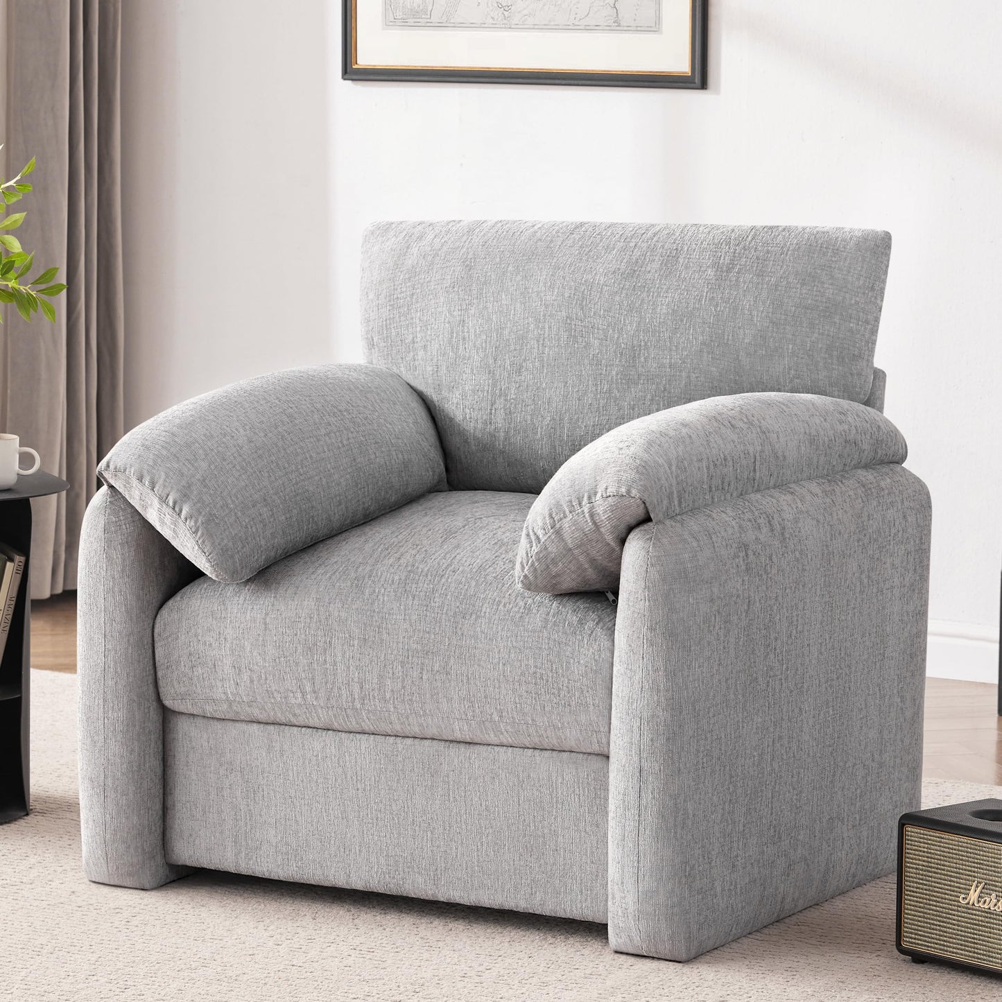 Chenille Oversized Armchair, 38.6" Wide Accent Chairs for Living Room & Bedroom Modern Lounge Chair, Upholstered Mid-Century Reading Chair, Comfy Living Room Chair, Single Sofa Chair, Beige