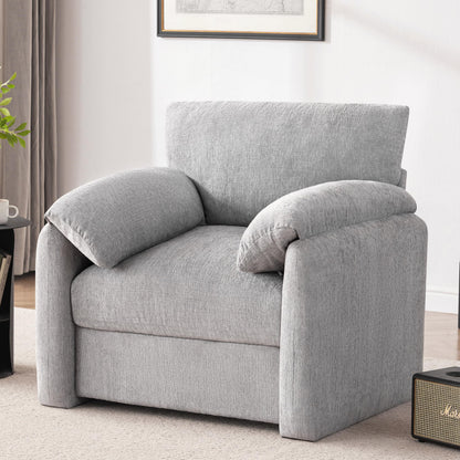 Chenille Oversized Armchair, 38.6" Wide Accent Chairs for Living Room & Bedroom Modern Lounge Chair, Upholstered Mid-Century Reading Chair, Comfy Living Room Chair, Single Sofa Chair, Beige