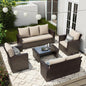 Wisteria Lane 4 Piece Patio Furniture Set, Wicker Outdoor Patio Conversation Furniture Set, All Weather Outdoor Patio Sofa with Cushion and Glass Table, Brown