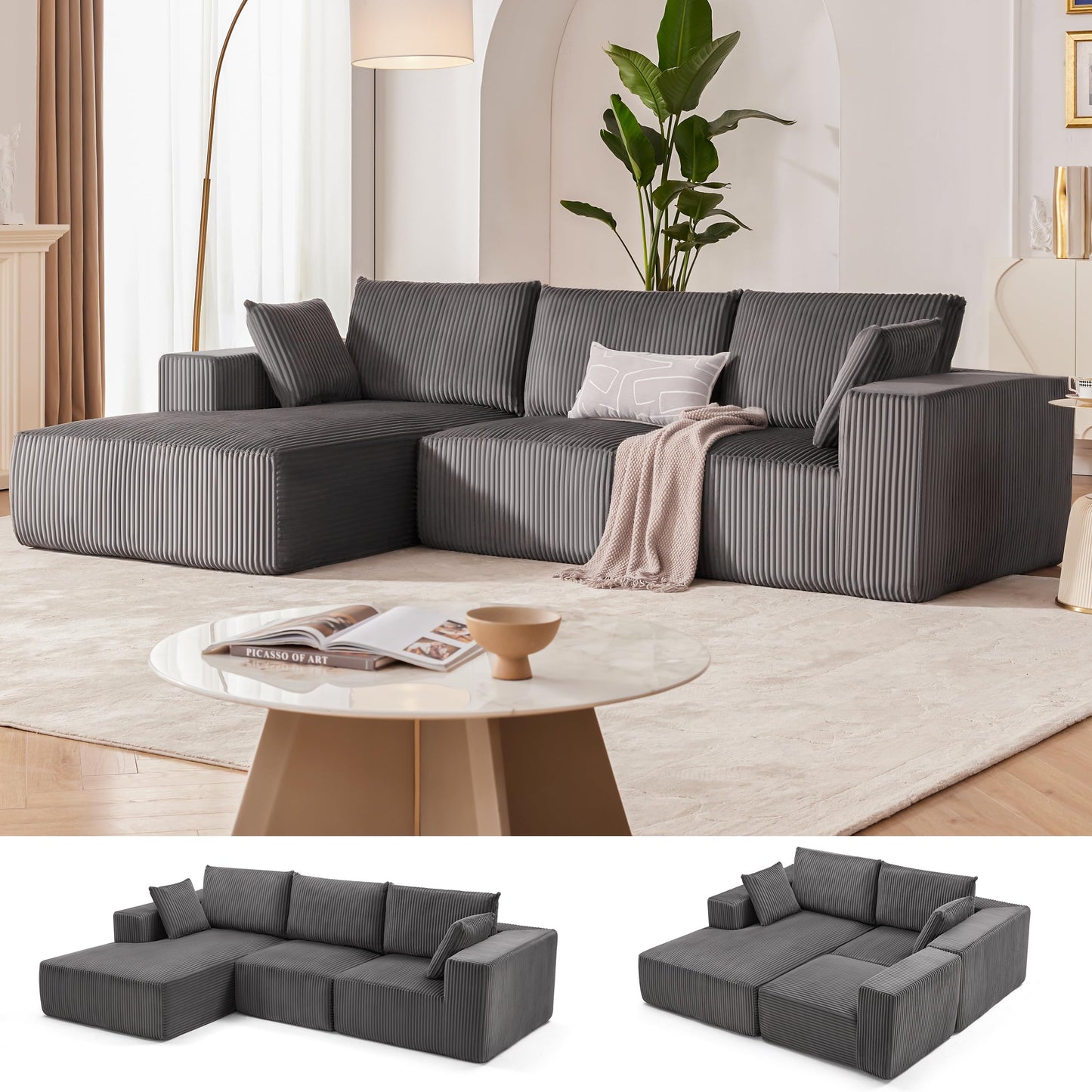 108” Modular Sectional Sofa, Cloud Sectional Couch with Deep Seat, Modern Modular L-Shape Sofa Couch with Chaise,Upholstered Boneless Couches for Living Room Bedroom (Beige, Left Facing Chaise)