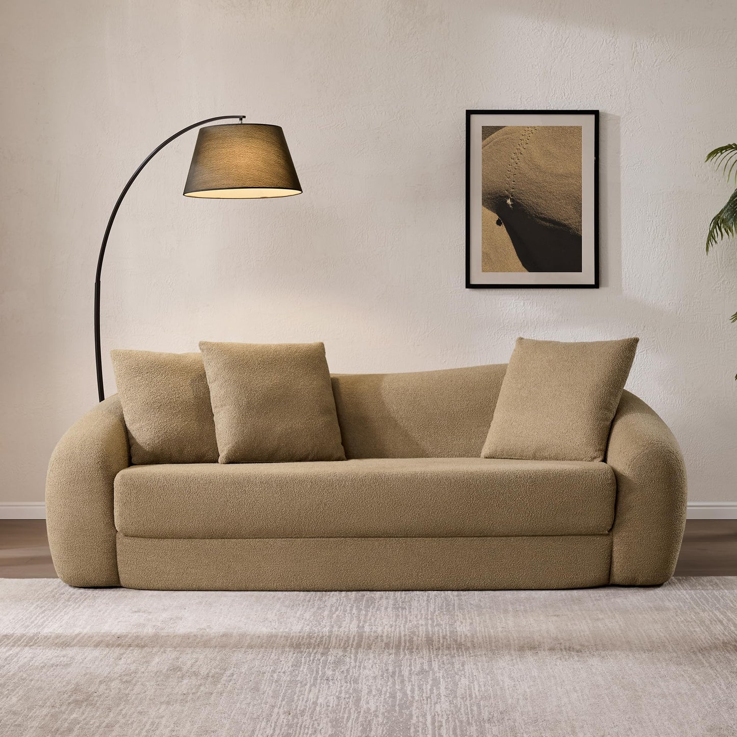 SICOTAS 90.6" Curved Convertible Sofa Couch Bed for Living Room Futon Cloud Boneless Sleeper Sofa Pull Out Floor Couch with Deep Seat Modern 3 Seater Foam Bed No Assembly for Bedroom Apartment, White