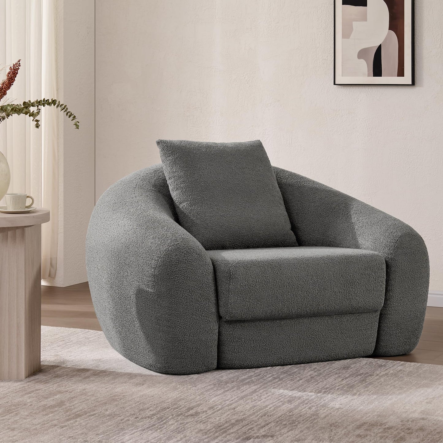 SICOTAS 90.6" Curved Convertible Sofa Couch Bed for Living Room Futon Cloud Boneless Sleeper Sofa Pull Out Floor Couch with Deep Seat Modern 3 Seater Foam Bed No Assembly for Bedroom Apartment, White