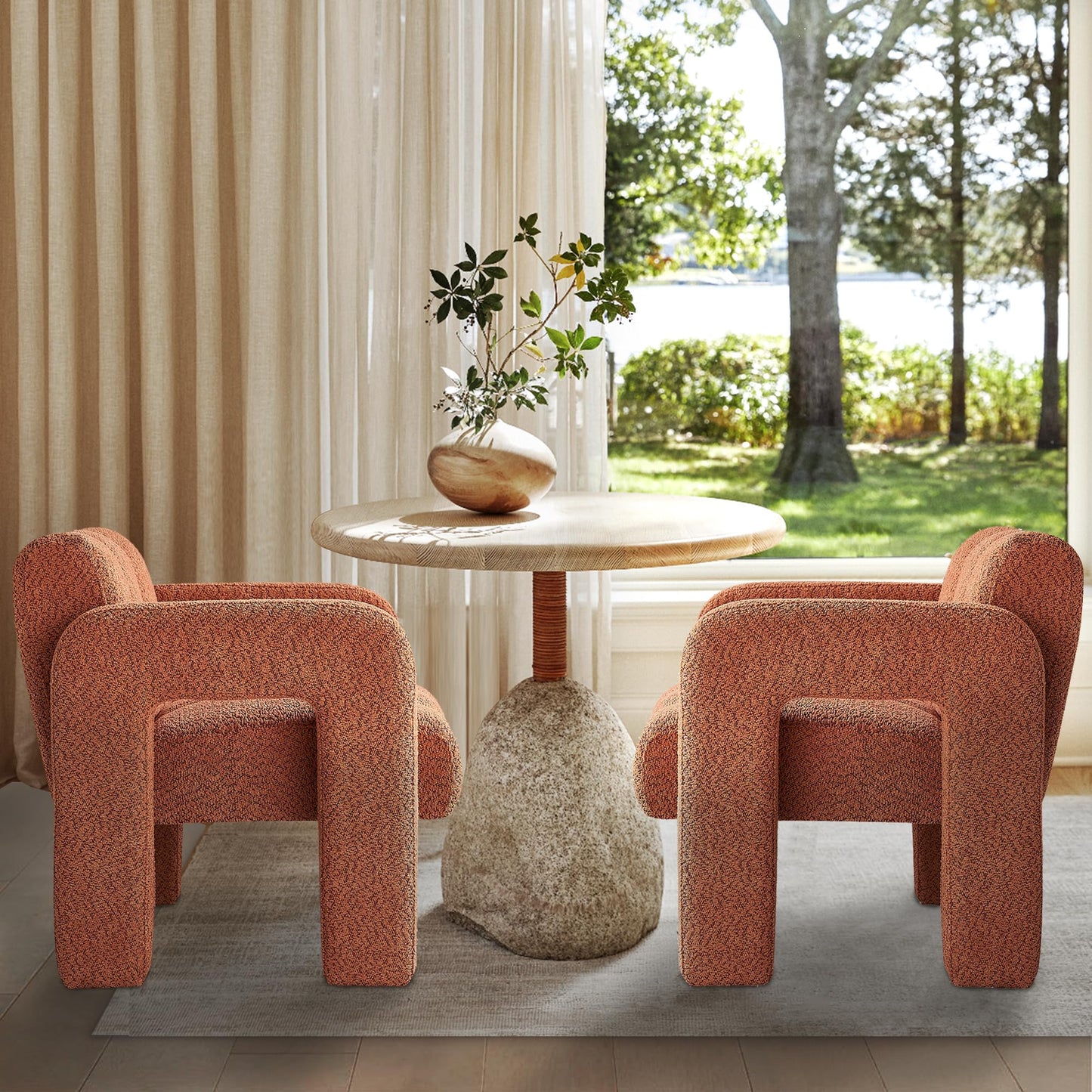 Yoglad Modern Accent Chair, Bouclé Fabric Upholstered Armchair, Comfy Single Chair for Living Room Lounge Bedroom Office-Dark Grey