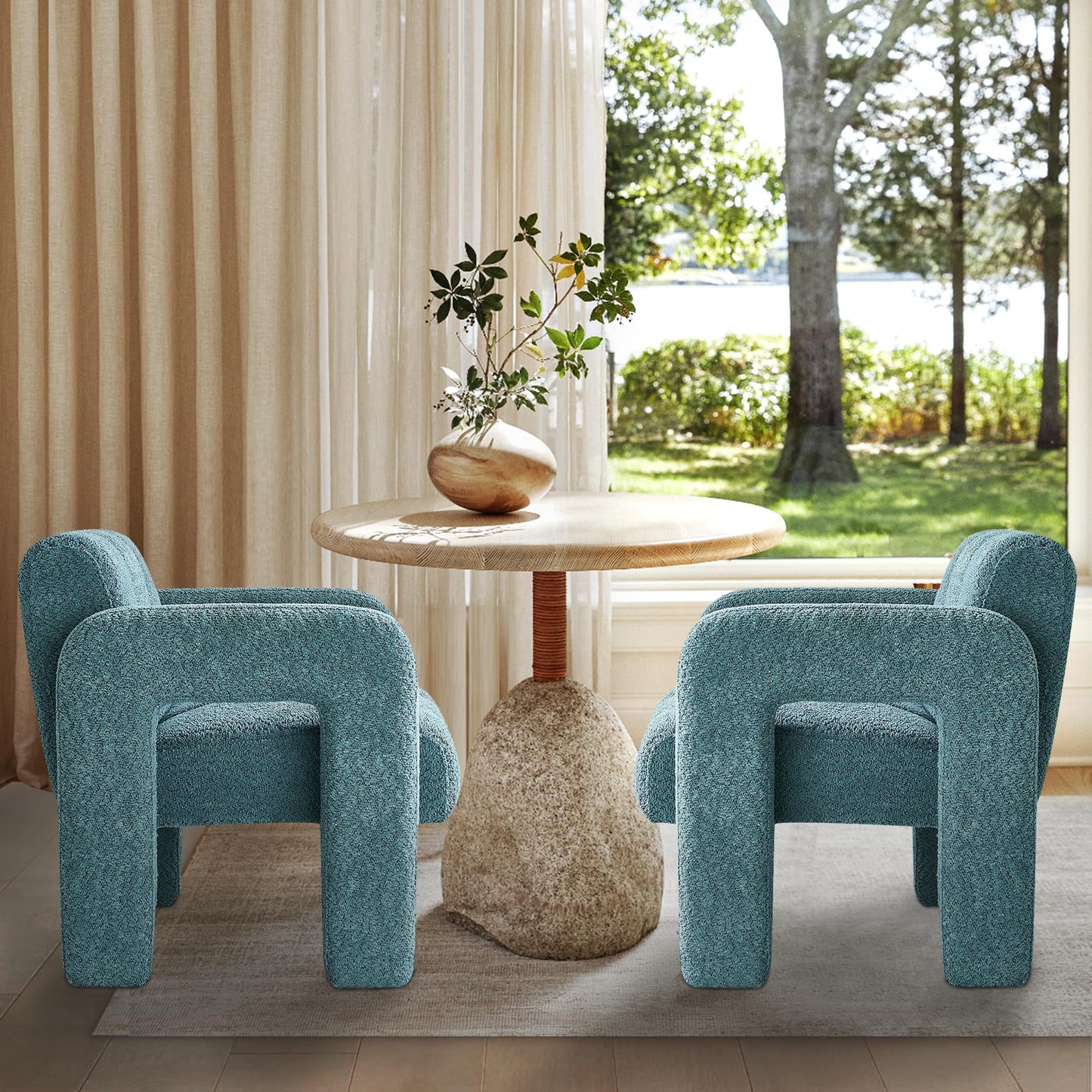 Yoglad Modern Accent Chair, Bouclé Fabric Upholstered Armchair, Comfy Single Chair for Living Room Lounge Bedroom Office-Dark Grey