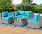Shintenchi 5 Pieces Outdoor Patio Furniture Sets, Patio Sectional Sofa Couch, Gray PE Wicker Furniture Modular Patio Conversation Sets Patio Sofa with Washable Cushions & Table（Aegean Blue）